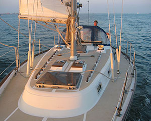 Nevermore Sailing Past Deer Island at Sunset